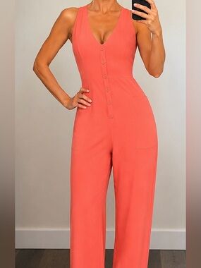 Sleeveless Coral Wide-Leg Jumpsuit